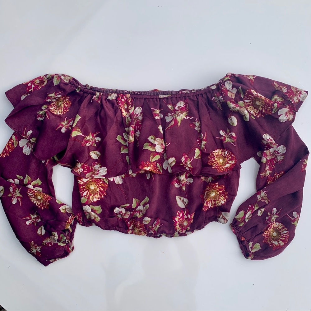 Swanky off-shoulder bishop sleeve ruffle